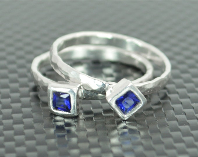 Square Sapphire Ring, Sapphire Solitaire, Sapphire Silver Ring, September Birthstone Ring, Square Stone Mothers Ring, Square Stone Ring