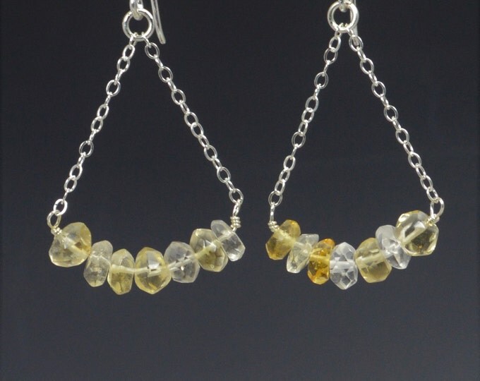 Citrine Earrings, Delicate Earrings, Gold Earrings, Sterling Earrings, Rose Earrings, Copper, Dangle Earrings, Gemstone, Yellow Earring