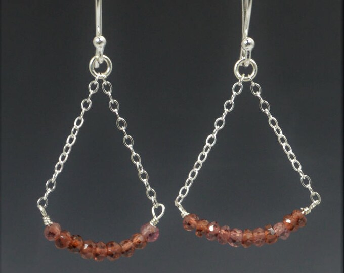 Garnet Earrings, Delicate Earrings, Gold Earring, Sterling Earrings, Rose Earrings, Copper, Dangle Earrings, Gemstone, Red Earring