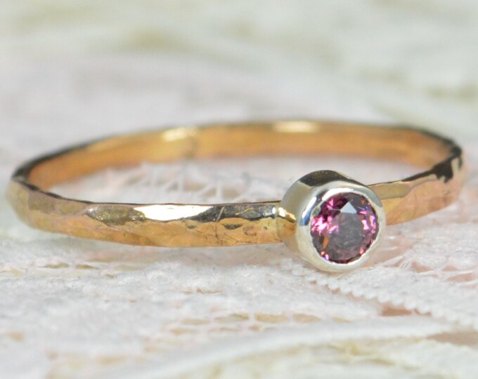 Alexandrite Engagement Ring,14k Rose Gold, Alexandrite Wedding Ring Set, Rustic Wedding Ring Set, June Birthstone,Solid 14k Alexandrite Ring