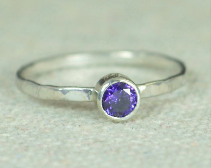 Small Silver Amethyst Ring, Amethyst Ring, Gemstone Ring, February Birthstone, Mothers Ring, Silver Rings, Stacking Ring, Slim Purple Ring