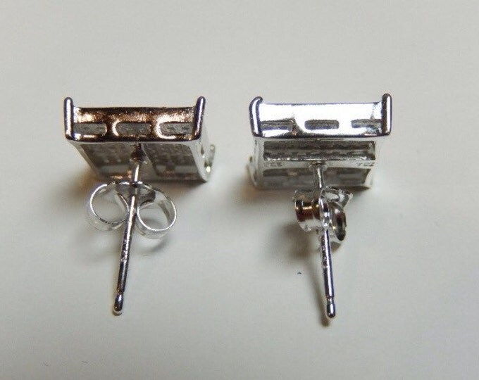 Storewide 25% Off SALE Vintage Sterling Silver Diamond Stud Pierced Earrings Featuring Encrusted Clear Stone Setting