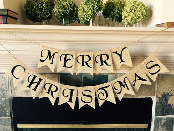 MERRY CHRISTMAS Banner Burlap Banner Christmas Decor Holiday