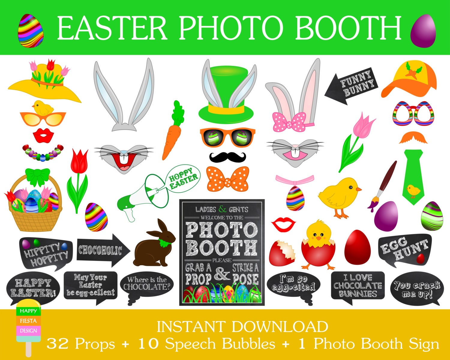 SALEPRINTABLE Easter Photo Booth PropsEaster PropsBunny
