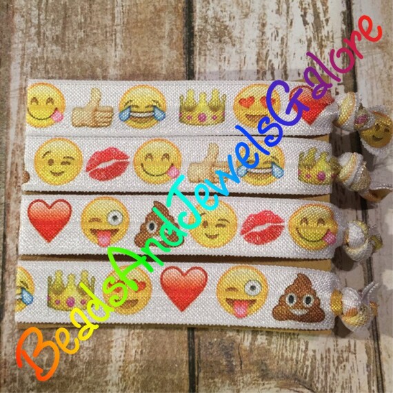 Emoji inspired hair ties foldover elastic by BeadsAndJewelsGalore