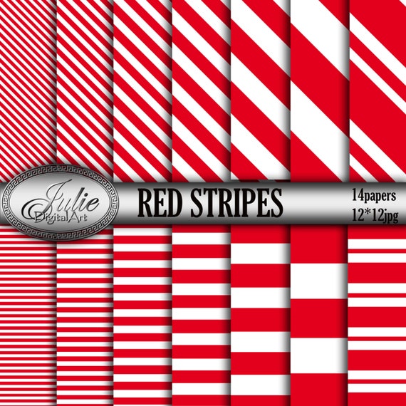 Red Stripes digital paper Horizontal Diagonal red and white