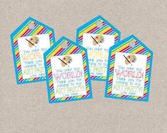 Personalized Art Party Favor Tag. You Color My World. Printable Favor Tags