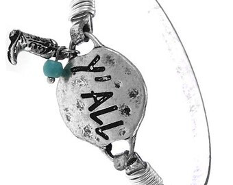 Y'ALL Wire Bangle Style Bracelet with Cowboy Boot Charm