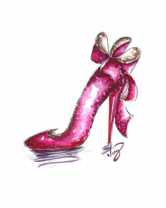Items similar to Pink shoe art, Fashion illustration, Shoe art, Pink ...