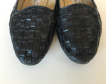 Enzo Angiolini Woven Leather Black Flats 6.5