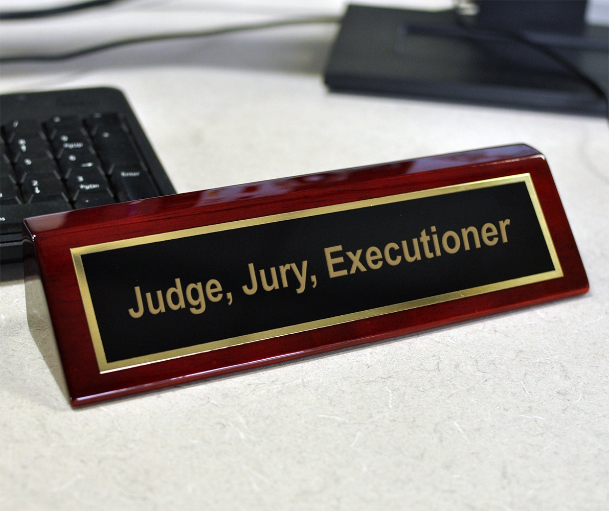 Funny Rosewood Block Engraved Desk Plate Judge Jury by 904Custom