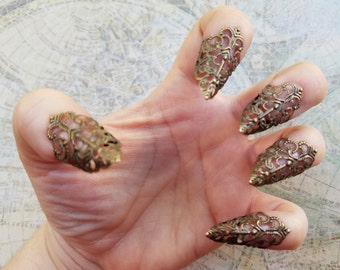 Stiletto Nails, Dragon Claw, Finger Claws, Gothic Vampire Nails, Steampunk Jewelry, Sharp Claw ring, Stiletto Nail Rings, Cosplay Nails