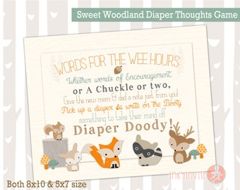 Sweet Woodland Baby Shower Game Diaper Thoughts Instant Download | Forest Friends Baby Shower Diaper Duty Game | Woodland Animals