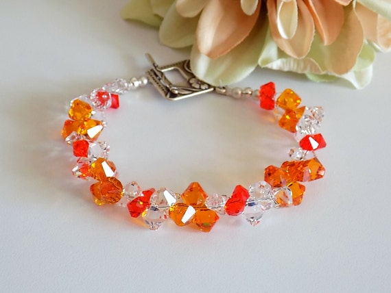 Swarovski Crystal Bracelet Tangerine Crystal Bracelet Orange Bracelet Bead Bracelet Women  Beaded Jewelry Swarovski Bracelet