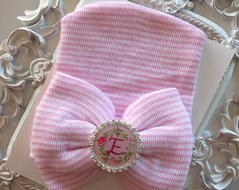Newborn Initial Hat, Newborn Hat, Baby Hat, Hospital Hat, Newborn Hospital Hat, Monogram Baby Newborn Hat, Newborn Coming Home Outfit