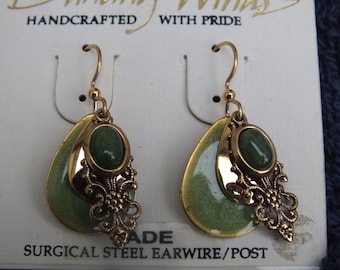 Jade Earrings Set, Dancing Winds Brand New in Package with Accents Green Stones Nice Southwestern Style Ladies Jewelry Free Gift Box