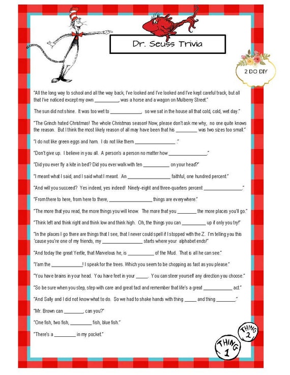 Dr Seuss Trivia Baby Shower / Dr Seuss Baby Shower Theme by 2DoDIY