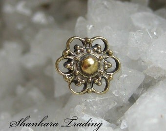 Tribal Brass Nose Stud, Flower Nose Stud, Nose Jewelry, Nostril Stud, Tribal Nose Ring, Ethnic Nose Stud, Body Jewellery, Indian Nose Pin