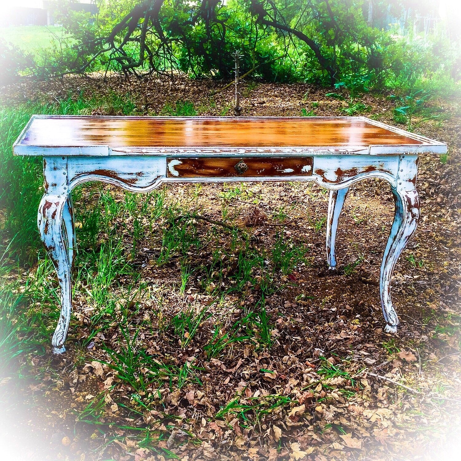 SOLD 5' long Antique Desk white entryway table