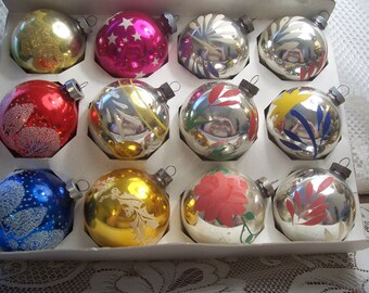 Twelve Assorted Christmas Ornaments Shiny Brite/USA