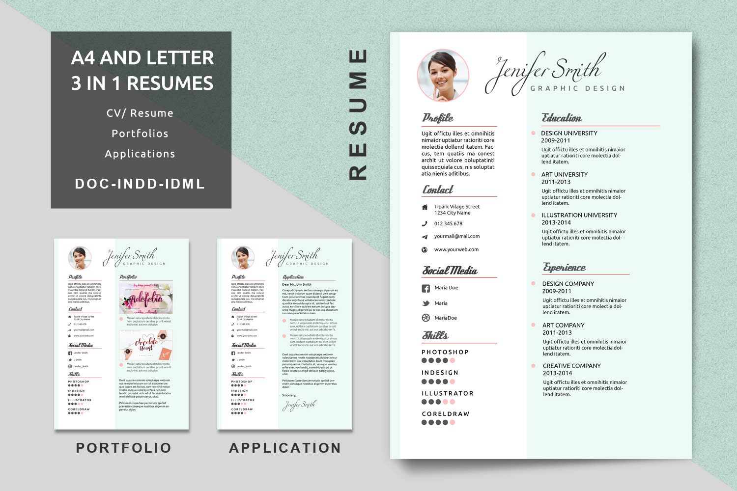 A4/Letter Creative Resume Templates Modern Resume CV