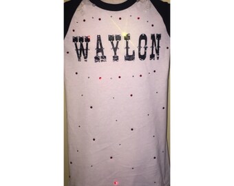 Cusrom Distressed Waylon Jennings Shirt With Swarovski Detail