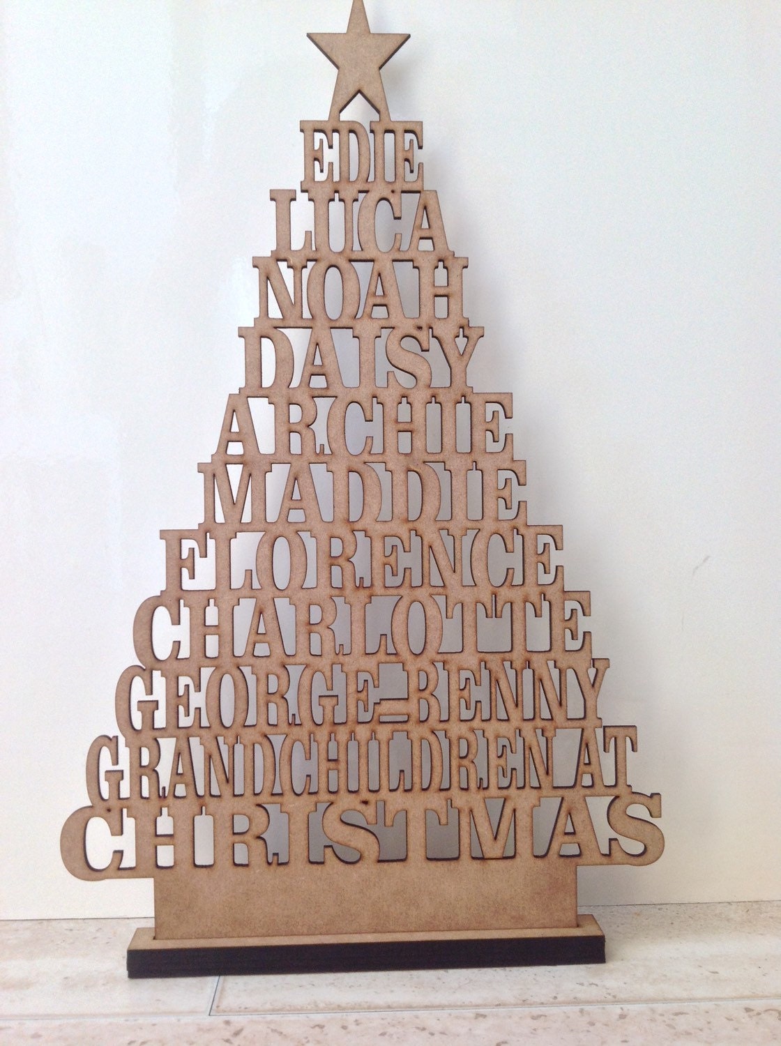 Christmas tree personalised laser cut names