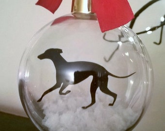 Greyhound Silhouette Dog in the Snow (version 1) Acrylic Bauble can be Personalised