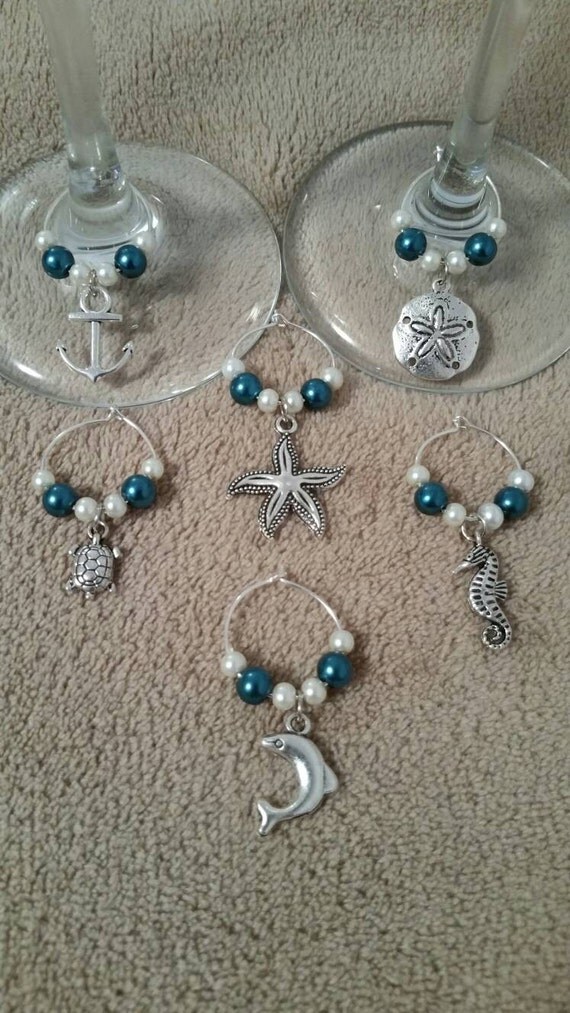 Nautical beach wine glass charms house warming gifts wine