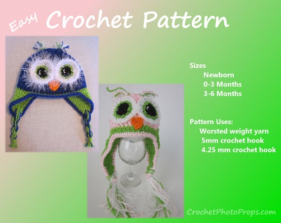 crochet pattern earflap with owl hat flap pattern~ months animal Newborn crochet Ear 3 hat & Hat Owl 0