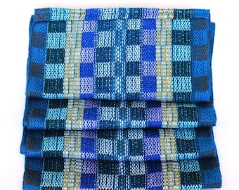 Blue Plaid Scarf - Handwoven Scarf - Cotton Infinity Scarf - Royal Blue Scarf - Blue and Yellow Scarf - Gift Ideas for Women 6060