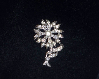 Vintage Clear Rhinestone Floral Pin Brooch