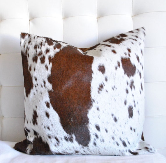 Decorative Cowhide Throw Pillow Cover Brown White Cow hide