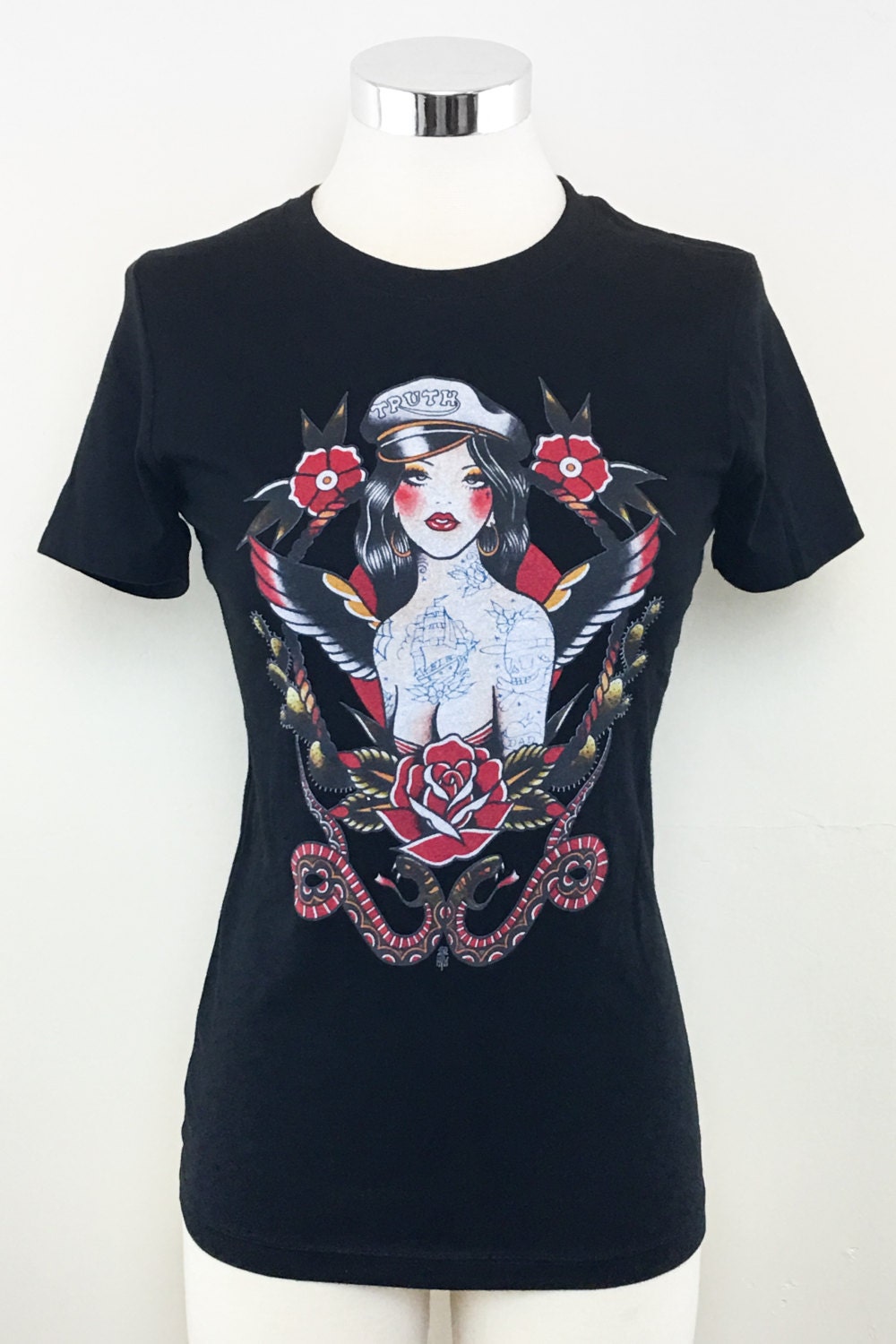 Biker girl Tshirt in Black size S M LXL2XL design by