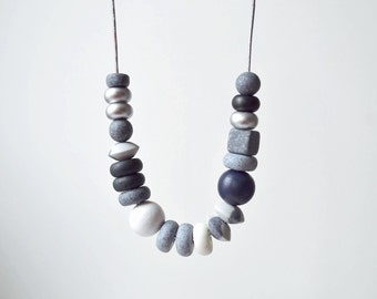 Monochrome Chunky Necklace Polymer clay necklace Beaded necklace black and white necklace minimal jewelry Statement necklace geometric gift