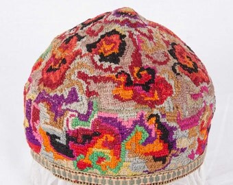 Vintage Hat, Uzbekistan, Central Asia , silk hat , tribal hat , ships free with ups.