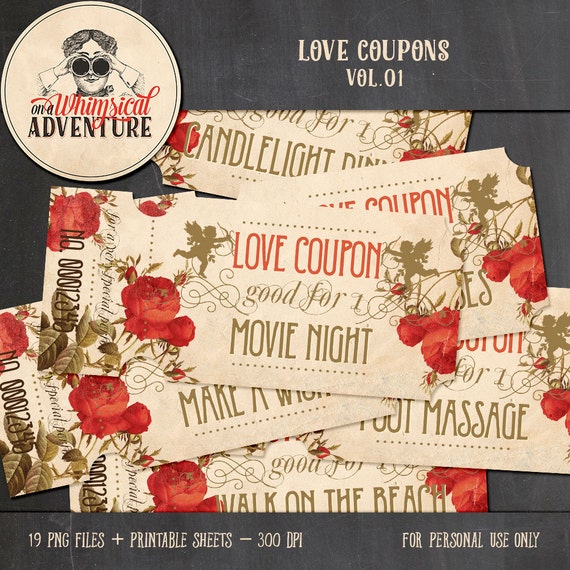 Vintage Romantic Printable Love Coupons for Date Night