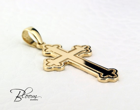 Gold Cross Pendant for Man 14K Solid Gold Cross Necklace for