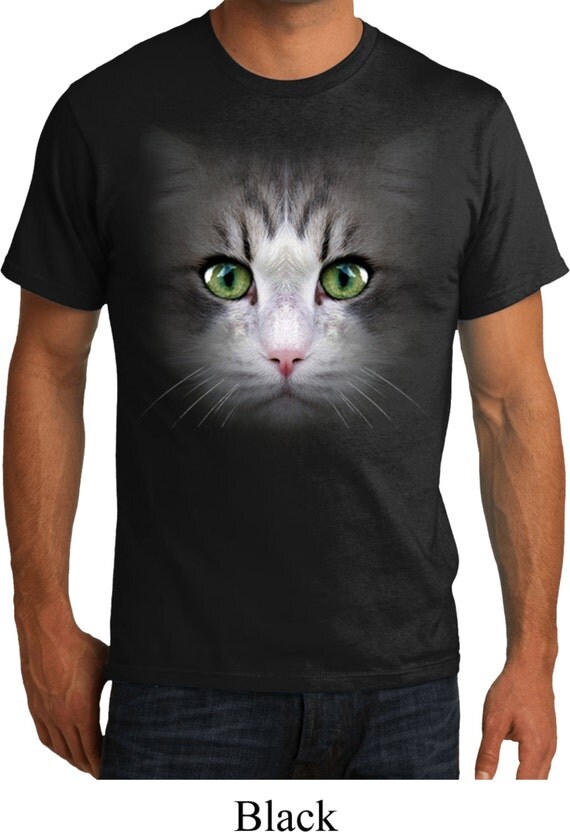 Men's Funny Shirt Big Cat Face Organic Tee T-Shirt