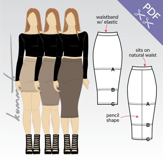 Bodycon skirts mini knee and midi length / Sewing by Kommatia19