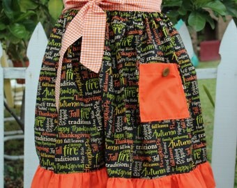 Thanksgiving half apron, Fall Apron, Holiday Apron, Women's Apron, Gladstone Cottage