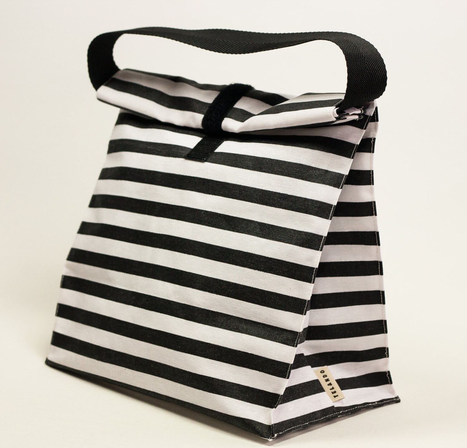 Adult lunch bag. Lunch tote. Lunch box. Striped white and