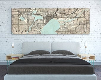 SEATTLE WA Canvas Print Washington WA Vintage map Seattle Wa City map Horizontal Large Huge Long Wall Art Oversized poster panoramic old map