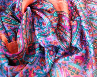 Hand Printed Silk Scarf - 100% Silk - Screen Printed - Lighweight - Unique Design - Limited Edition Design - Handmade Scarf - 18.5" x 64"