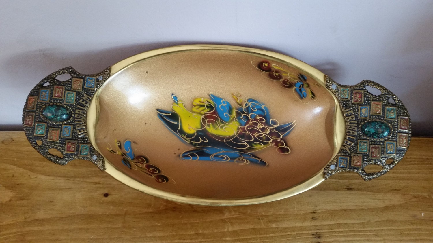 Vintage Brass Enameled Fruit Bowl Showing The Twelve Tribes Of