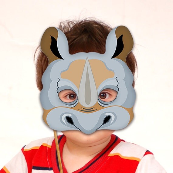 Rhino Printable Mask Gray Rhinoceros DIY Animal by LMEprintables