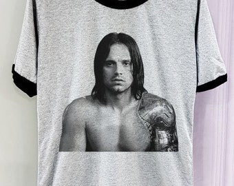 James Bucky Barnes Shirt Hot Naked Short Sleeve Two Tone White Grey Gray Tee Clothing