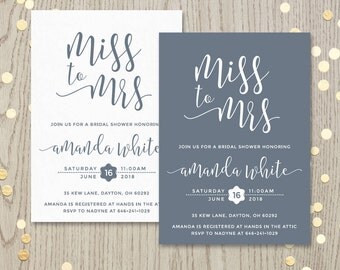 Miss to mrs bridal shower invitation, classic bachelorette party printable invite, monochrome invitation, ANY color, personalized DIGITAL