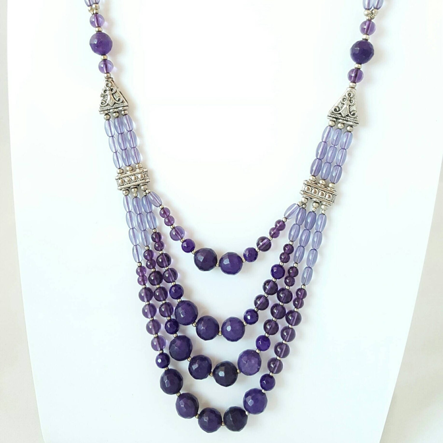 Amethyst bead necklace / long necklace / layered amethyst