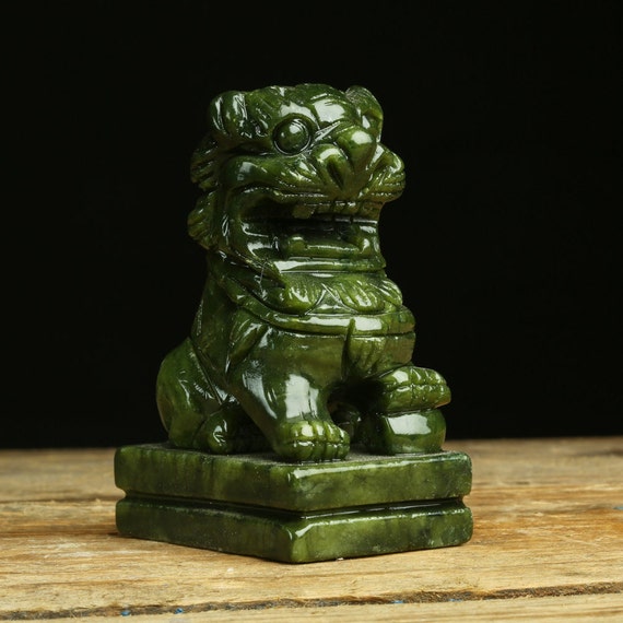 Green Jade Fu Dog Foo Dog Guardian Gemstone by PACIFICMINERALS